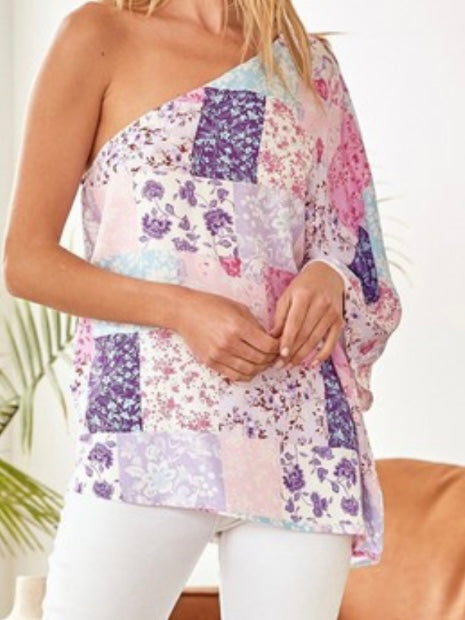 Pink Multi Patchwork One Shoulder Top