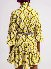Yellow Tile Flare Short Dress