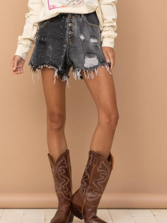 Distressed Sequin Mix Deim Short