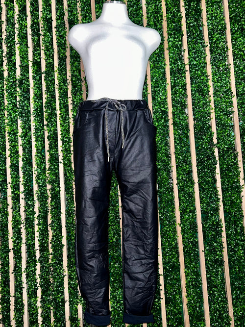 One Size Pleather Cropped Joggers