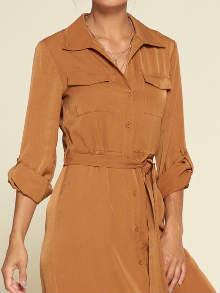 Brown Blouse Midi Dress