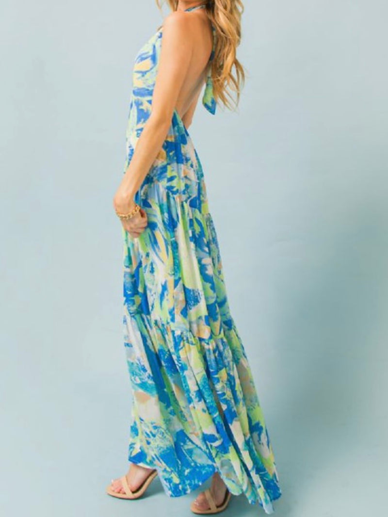 Blue Lime Halter Maxi Dress