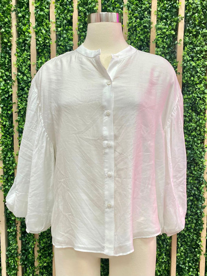 WhitePuff Sleeve Button Down Shirt