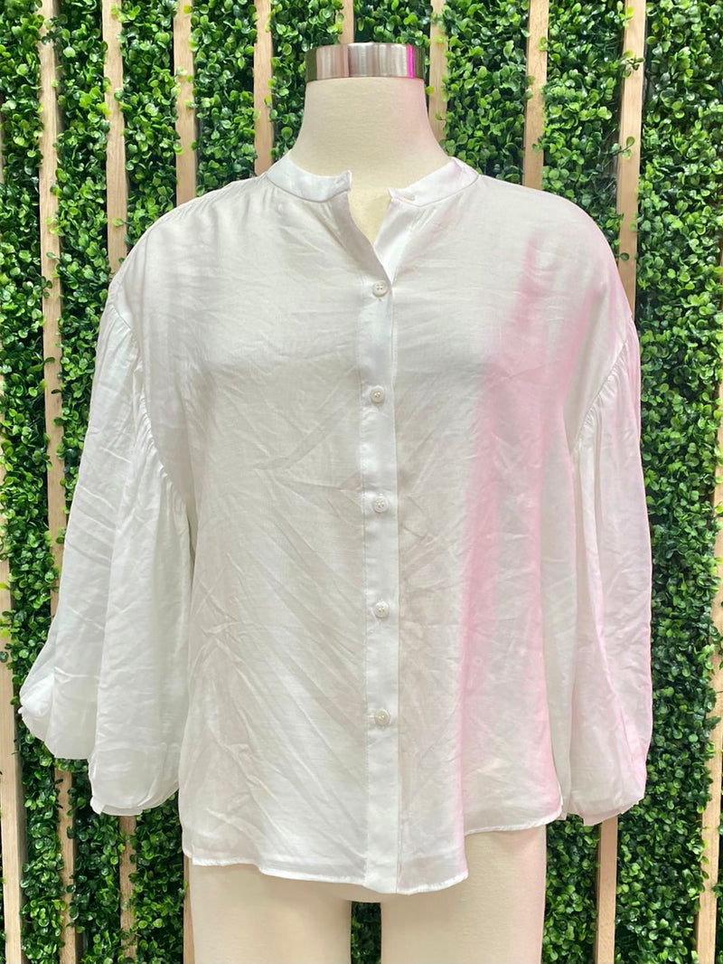 WhitePuff Sleeve Button Down Shirt
