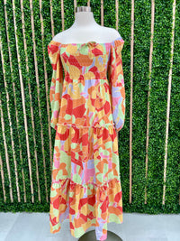 Abstract Floral Bright Maxi Dress