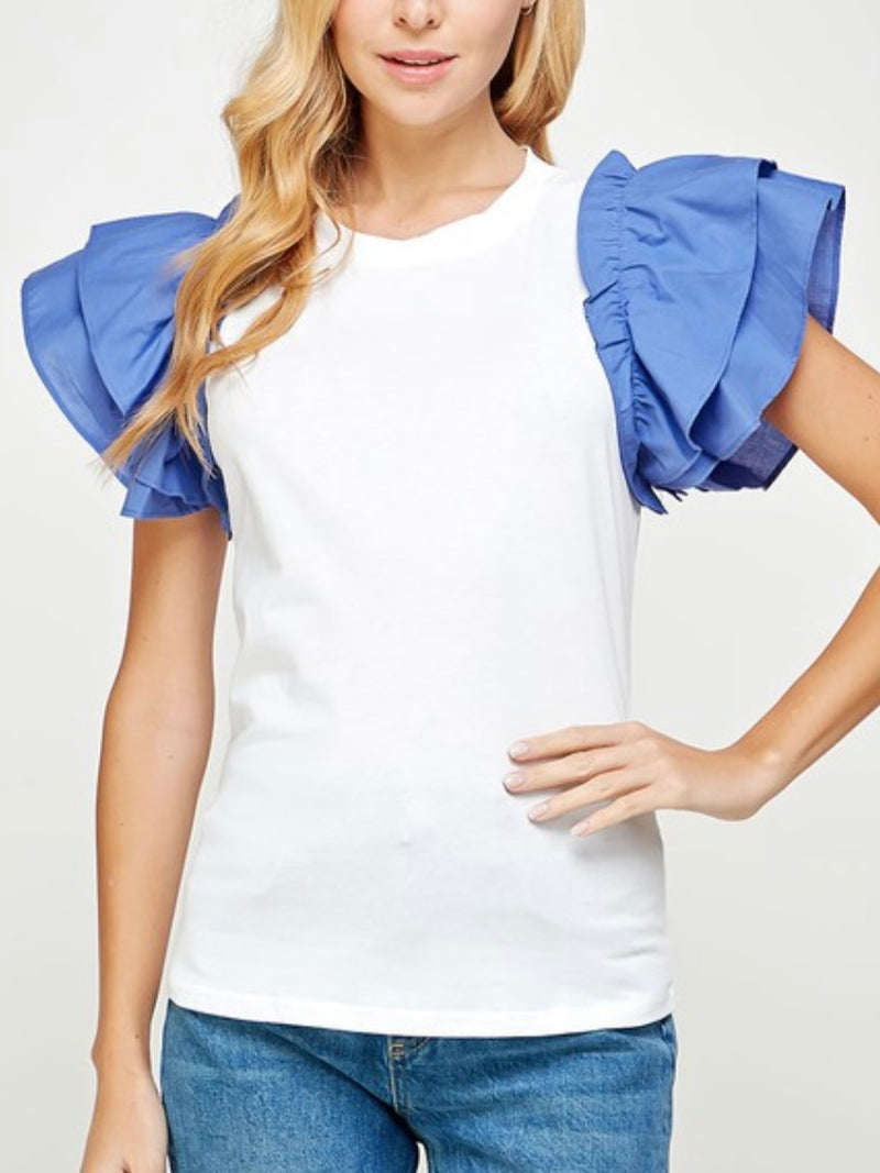 Lavender White Ruffled Top