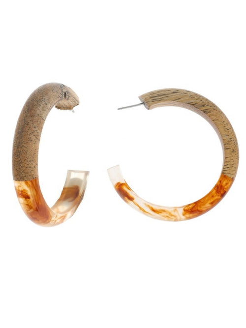 Acrylic Swirl Wood Hoop Earring