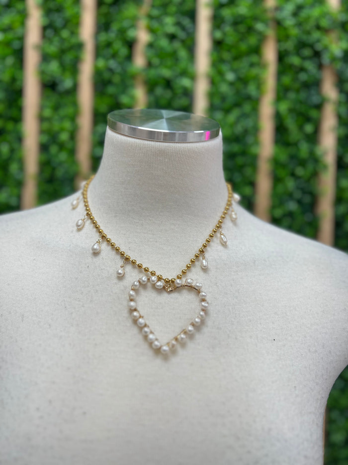 Pearl Heart Ball Chain