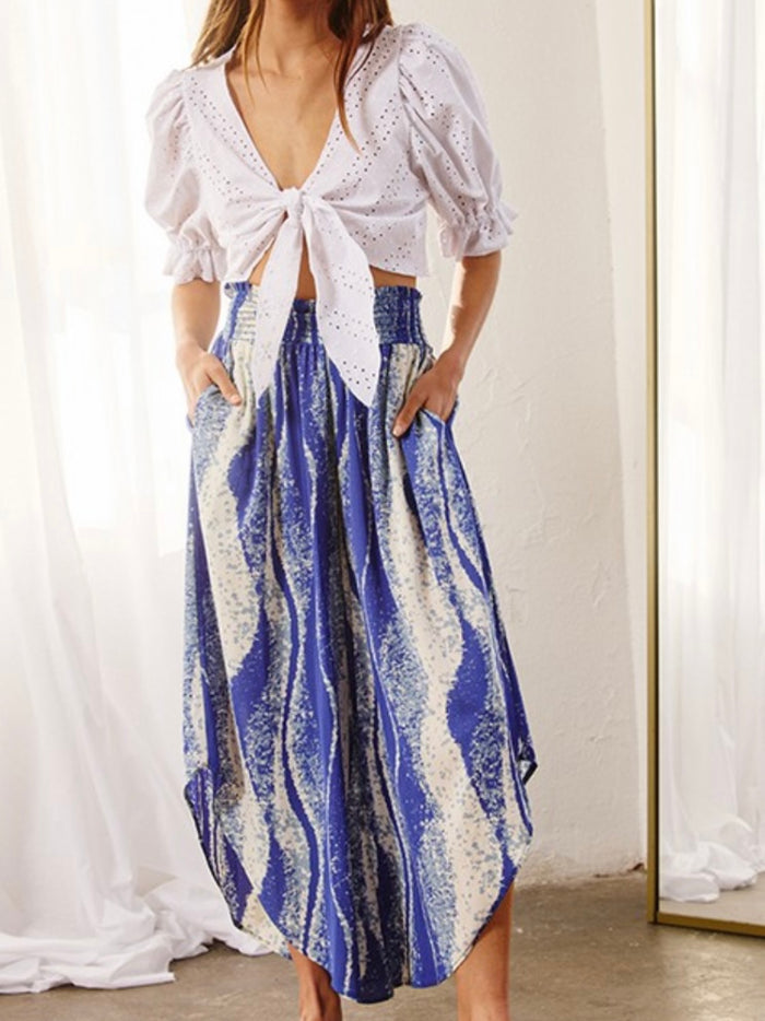 Blue Waves Crop Wide Leg Pants