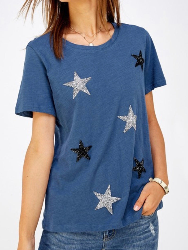 Gliiter Star Patched Top