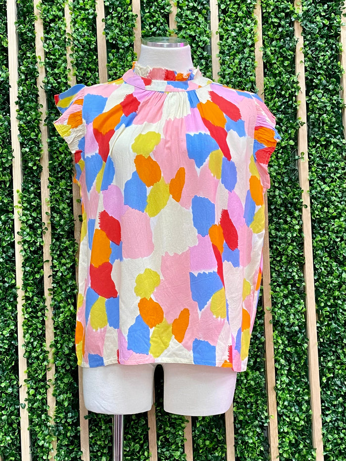 Brush Stroke Flutter Sleeve Top