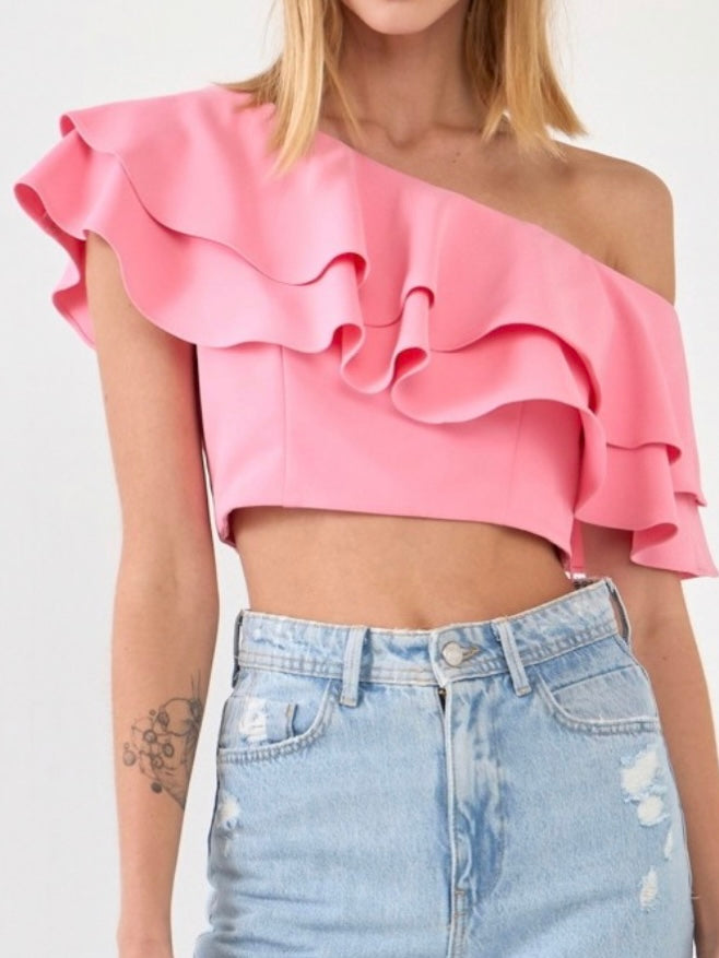 Delicate One Shoulder Ruffled Top - Main Image