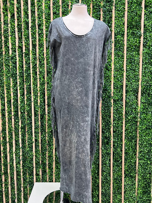 Grey Fringe Side Trim Maxi Dress