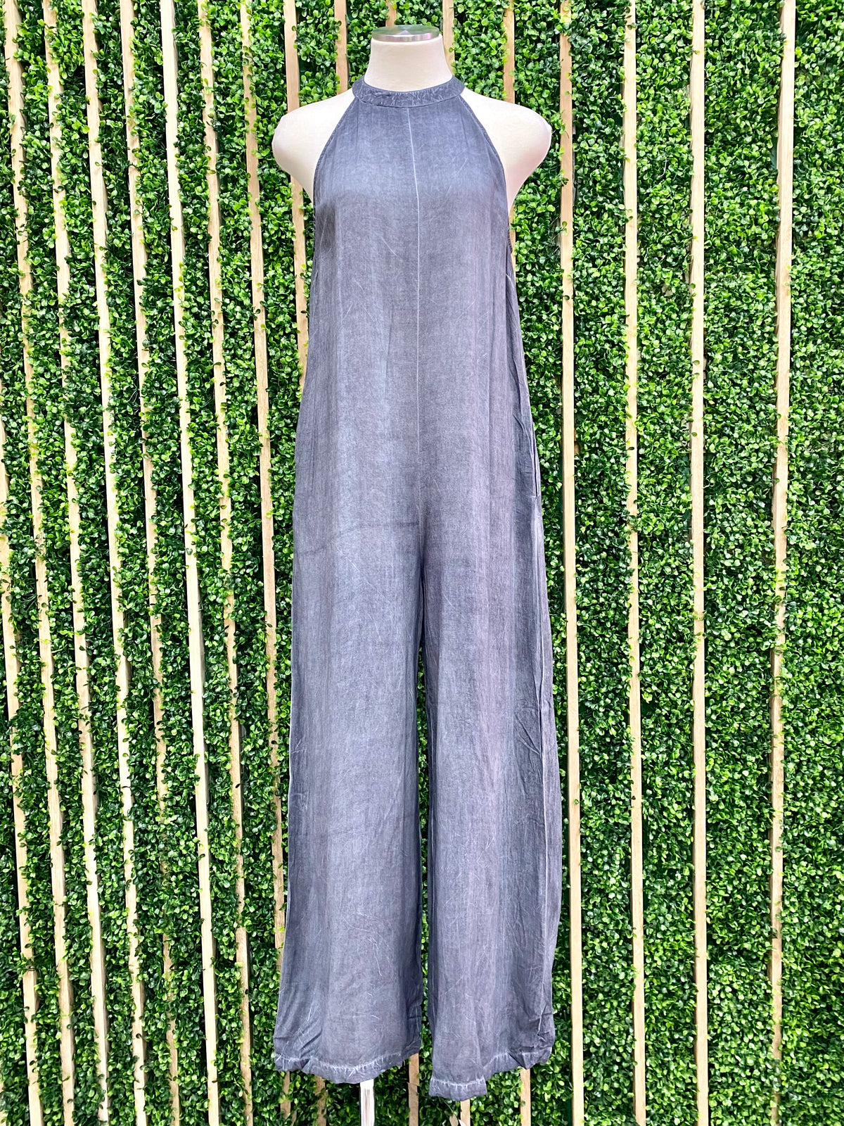 Charcoal Stonewashed Wide Leg Jumpsuit