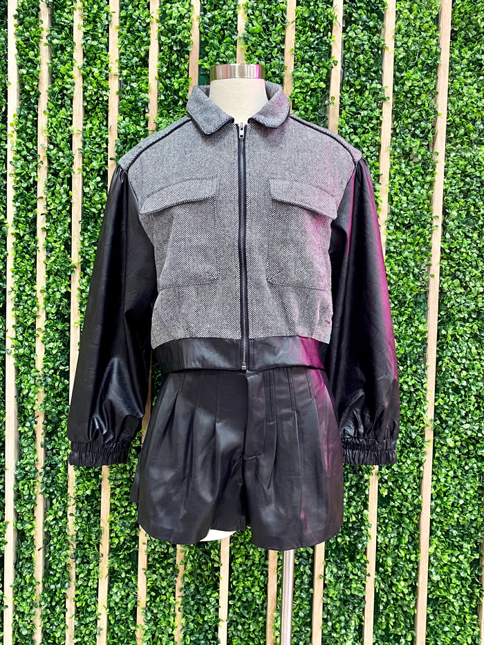 Contrast Faux Leather Jacket