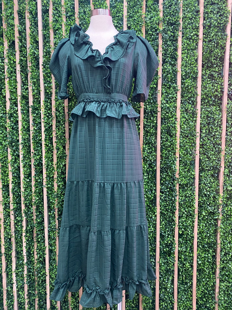 Hunter Green Textured Midi Dress