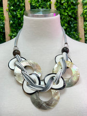 Grey Round Shell Wood Necklace