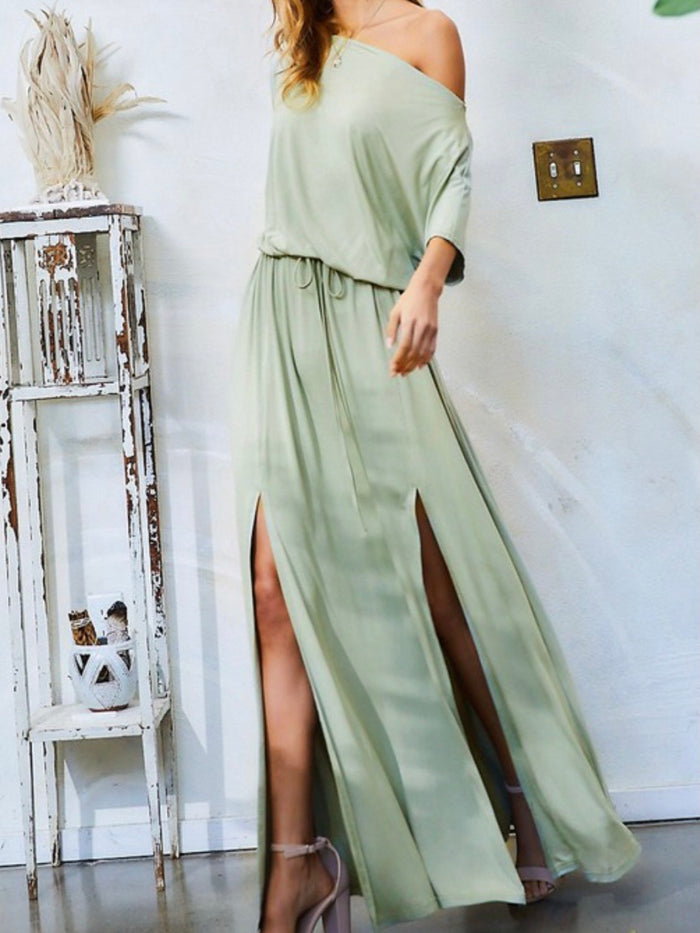 Sage Off a shoulder Maxi Dress