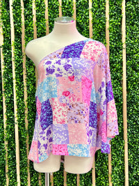 Pink Multi Patchwork One Shoulder Top