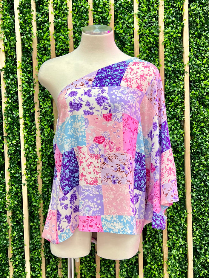 Pink Multi Patchwork One Shoulder Top