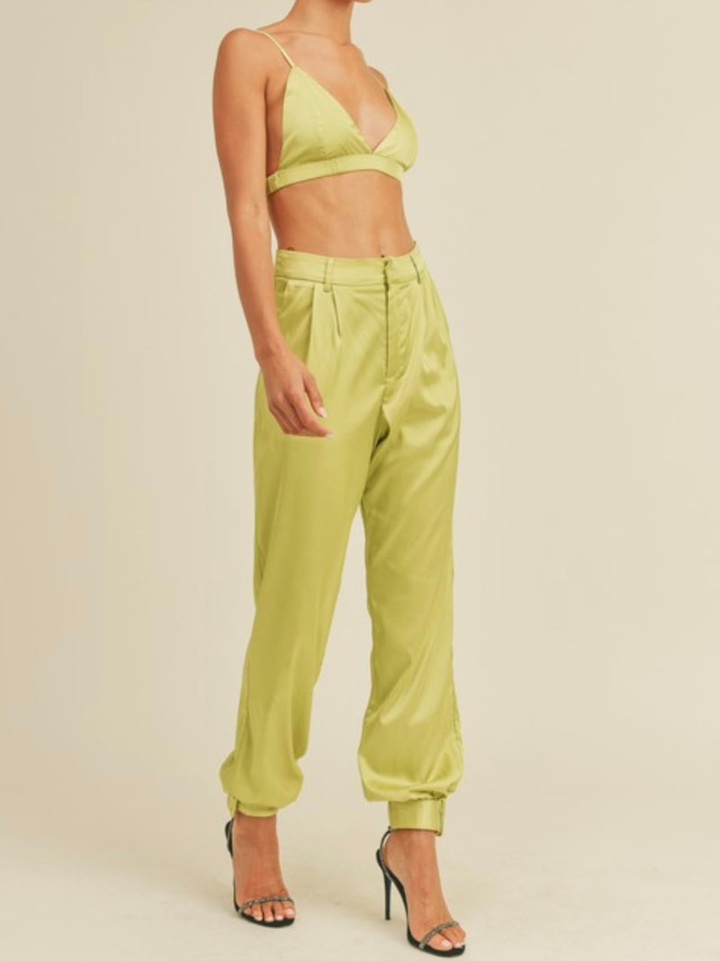 Lime Satin Jogger