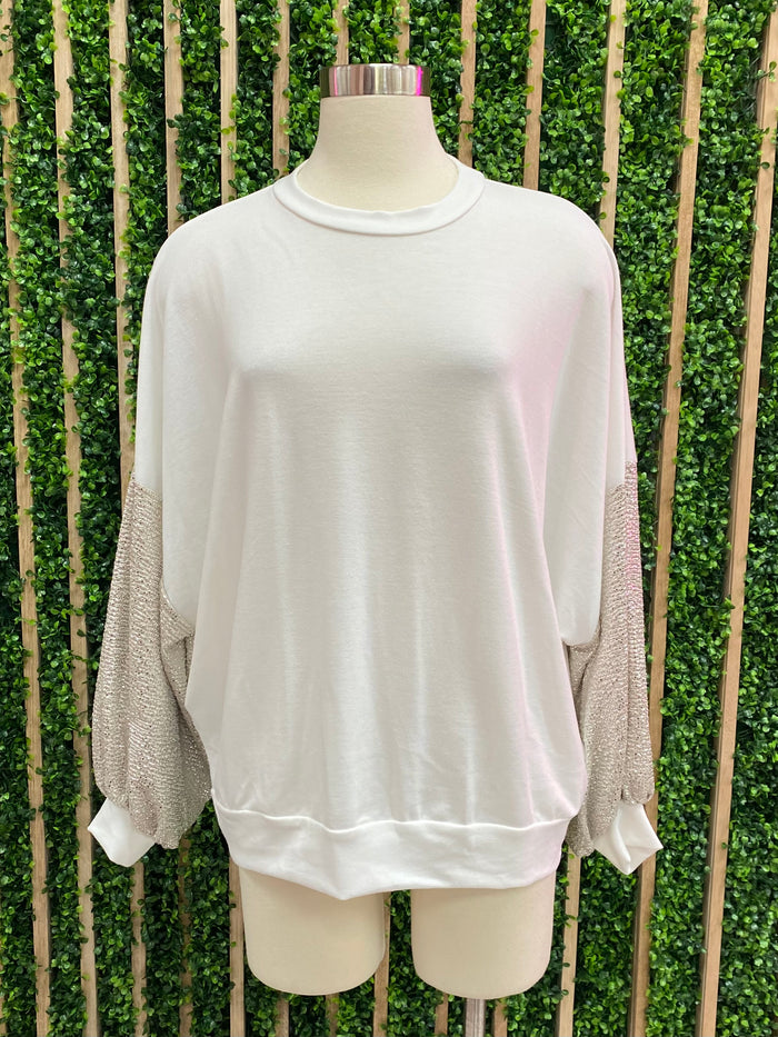 Metallic Foil Sleeves Knit Top