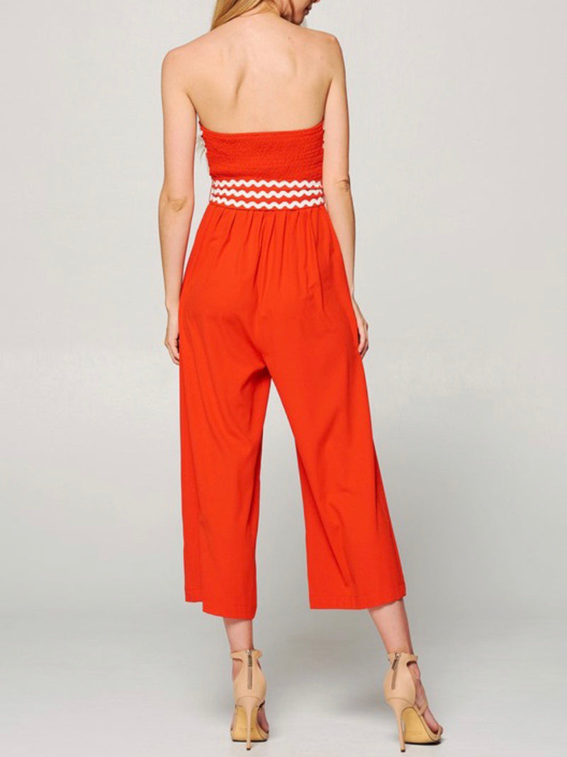 Tomato Trim Strapless Culote Jumpsuit