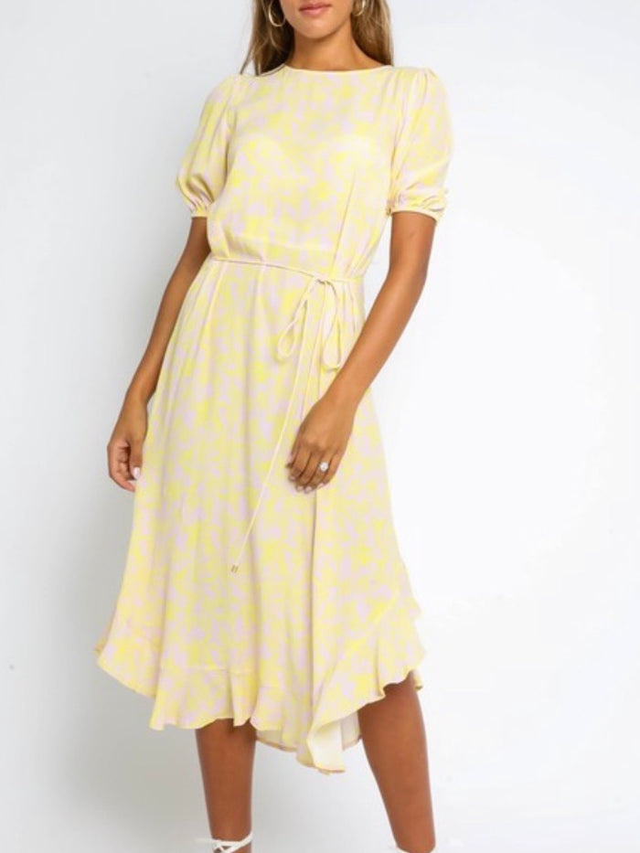 Yellow Abstract Flower Midi Dress