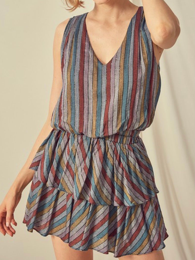 Striped Smocked Sleeveless Midi Dress