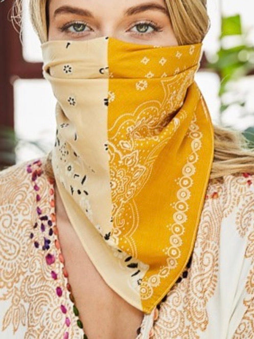 Two Tone WEstern Floral Bandana Facemask