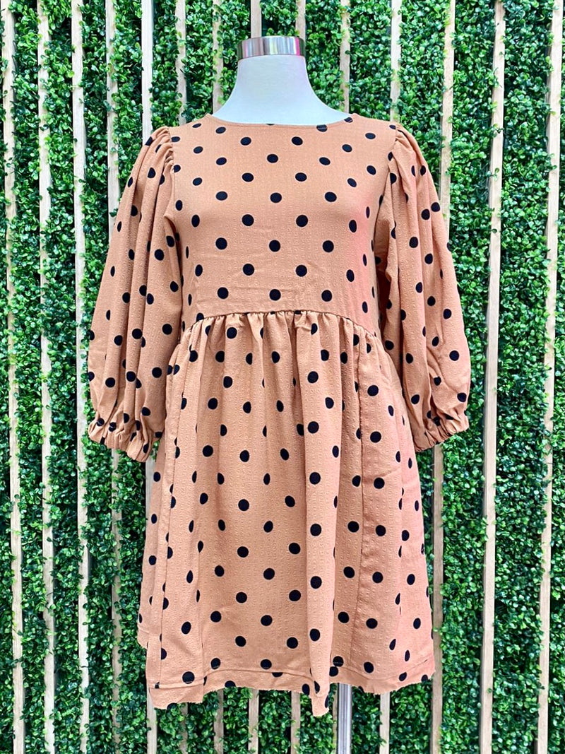 Polka Dot Balloon Sleeve Dress