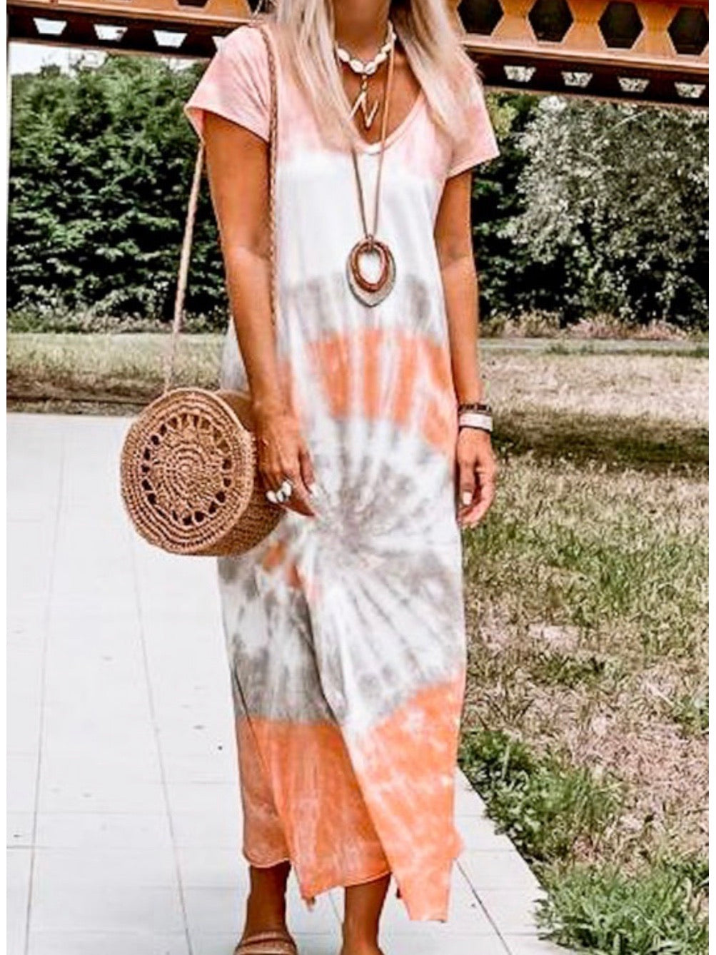 V Neck Tie Dye Maxi Dress