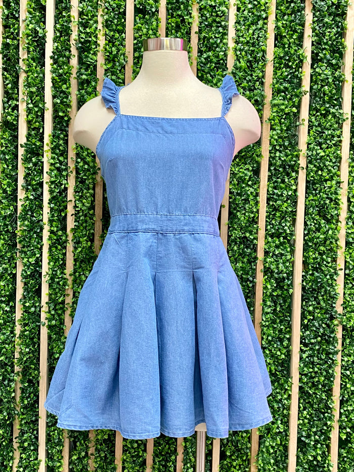 Denim Ruffle Detail Short Dress