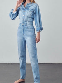 High Waist Flap Pocket Button Up Jumpsuit