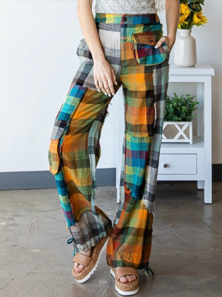 Bright Plaid Wide Leg Pant