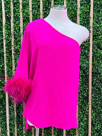 Hot Pink One Shoulder Feather Top