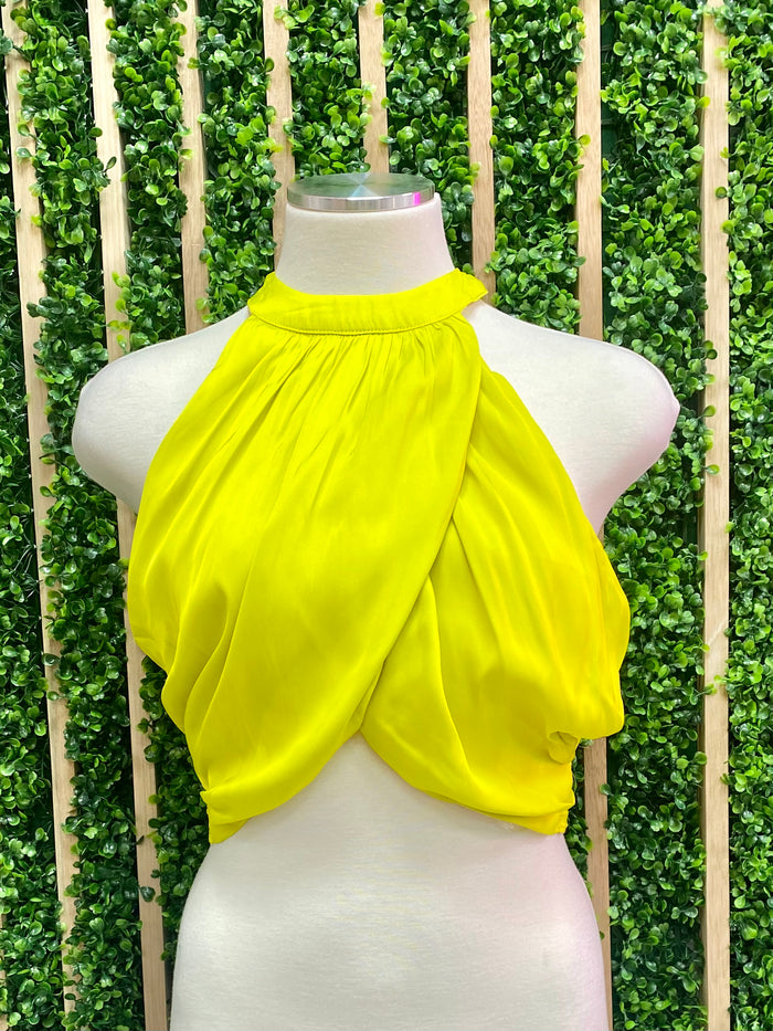 Lime Overlap Pleated Back Tie Top