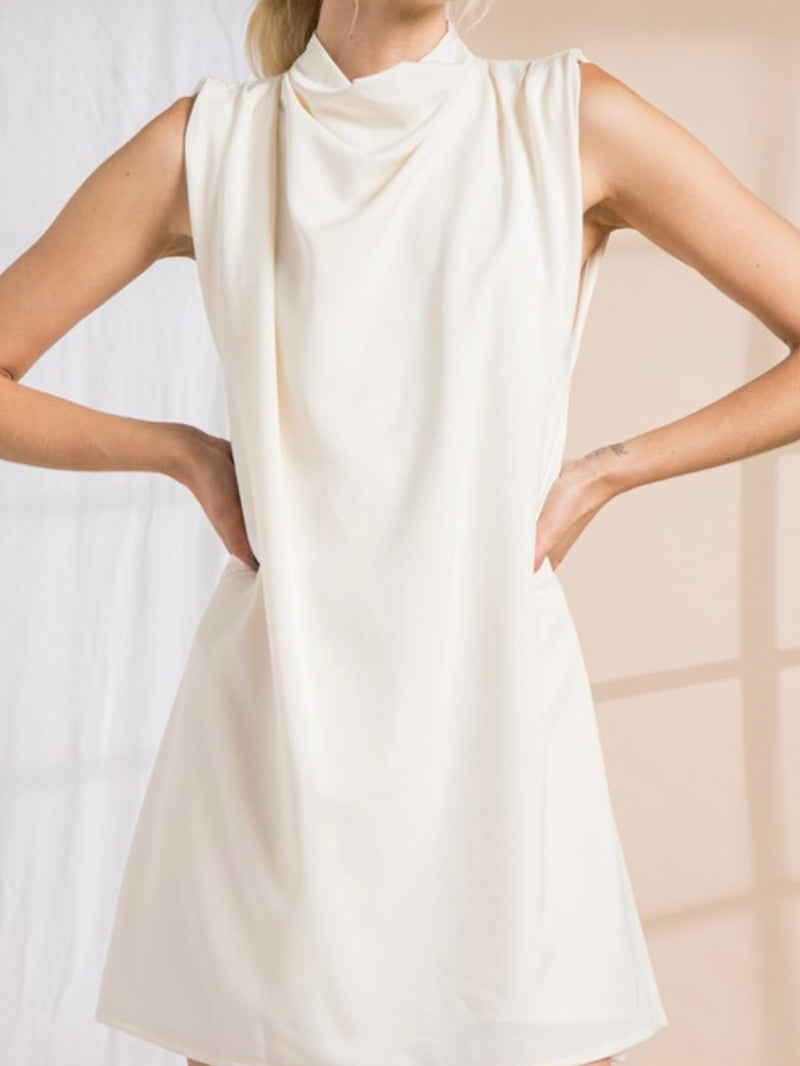 Elegant Cream Satin Cowl Neck SHift Dress