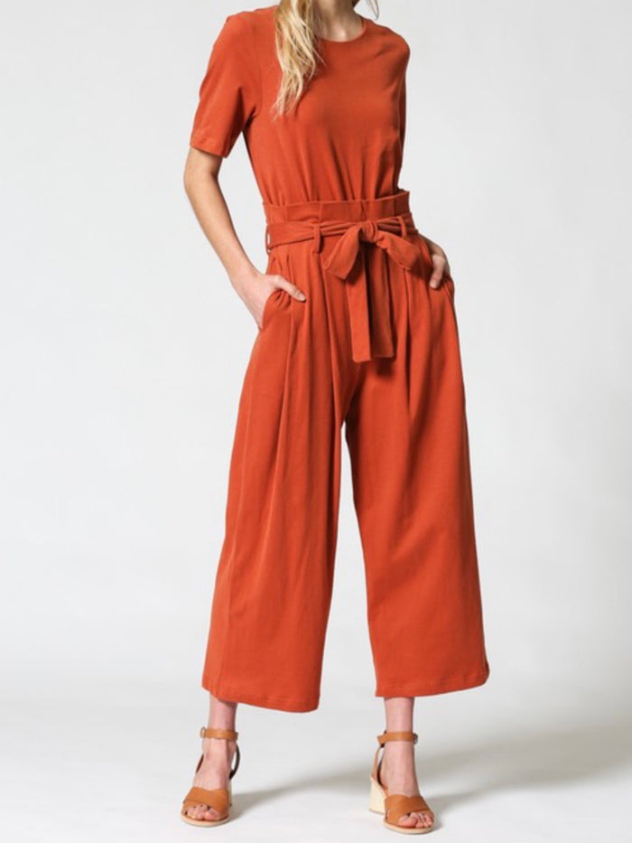 Burnt Orange Jersey Jumpsuit