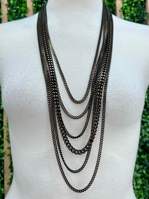 Iridescent Black Multi Long Necklace