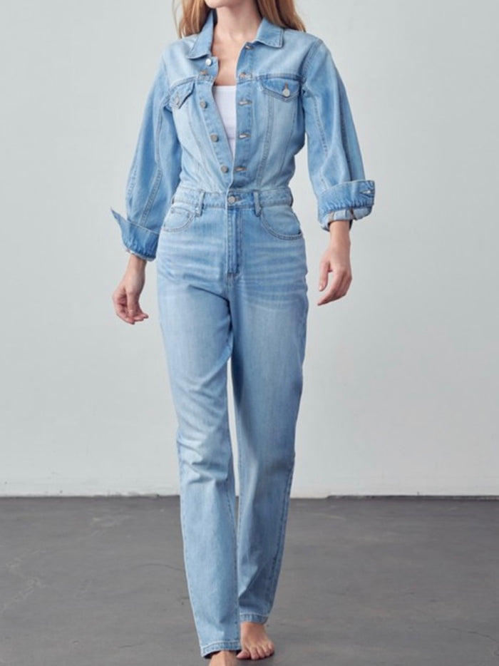 High Waist Flap Pocket Button Up Jumpsuit
