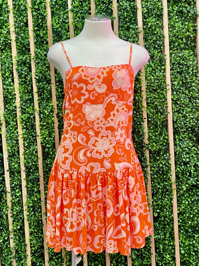 Orange Print Short Dress