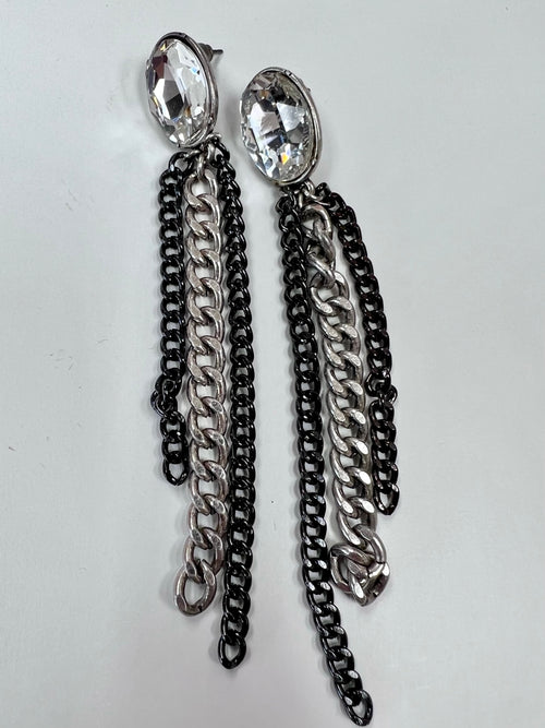 Oval Crystal Silver Hematite Earrings