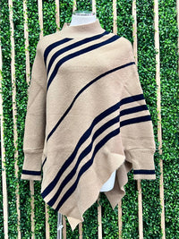 Striped Long Sleeve Poncho