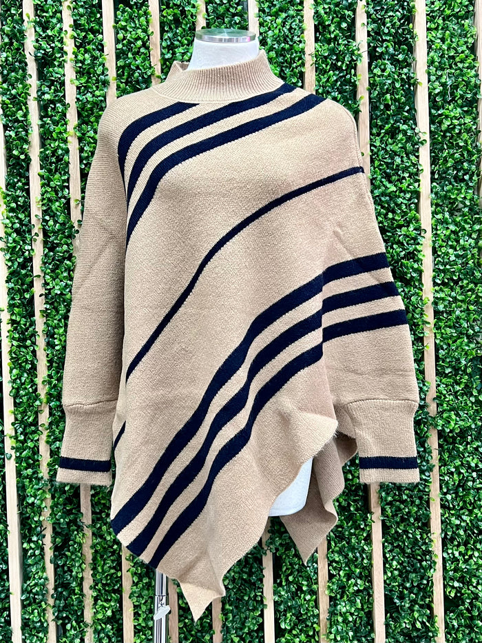 Striped Long Sleeve Poncho