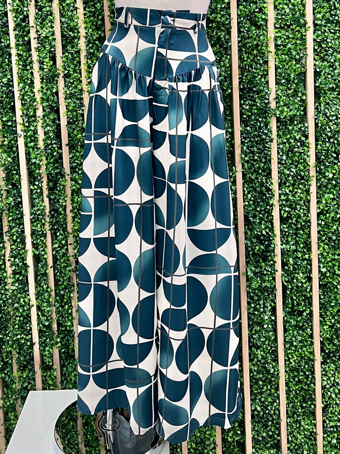 Dark Green GEo Wide Leg Pants