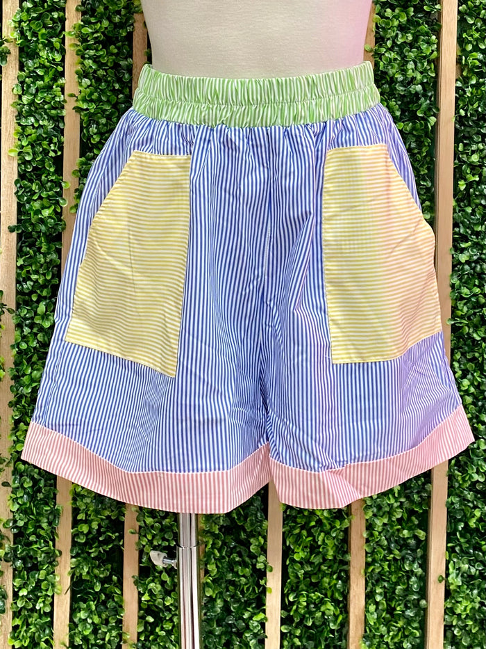 Stripe Blocked Short Pant Set