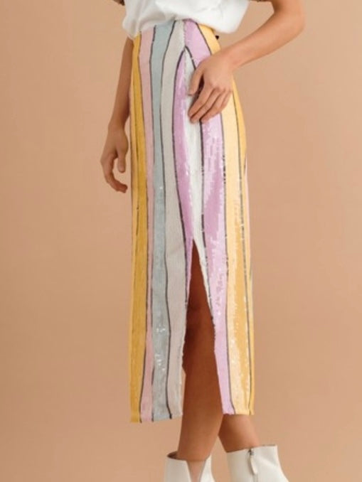 Sequin Striped Midi Skirt