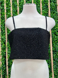 Crystal Detail Square Neck Loose Fit Crop Top