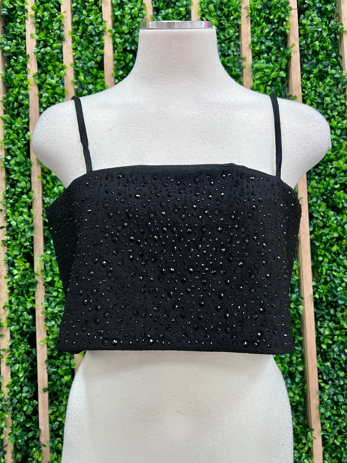 Crystal Detail Square Neck Loose Fit Crop Top